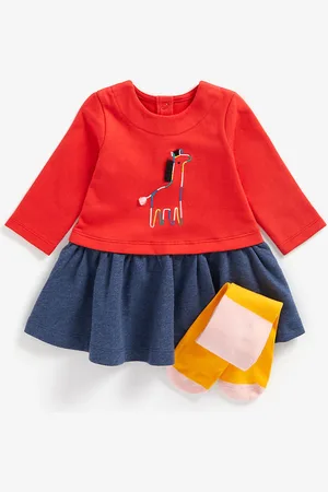 Mothercare Navy Blue & Red Colourblocked Fit & Flare Dress with Stockings