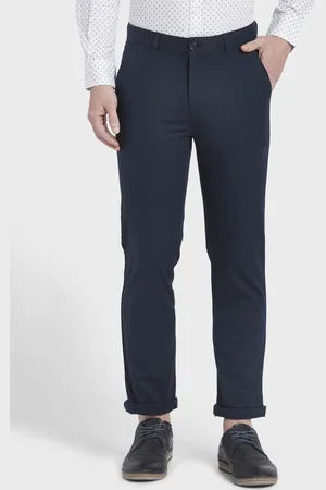 ColorPlus Men Navy Blue Tapered Fit Solid Regular Trousers