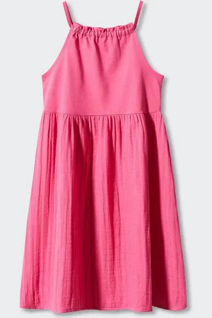 MANGO Girls Cotton Halter Neck Tiered Ruffled Fit & Flare Dress
