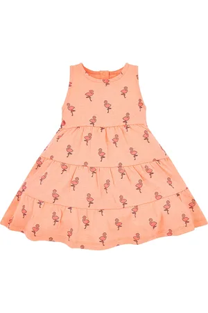 Mothercare Girls Peach-Coloured Printed Fit and Flare Dress