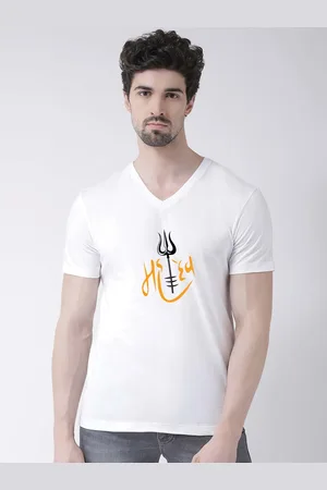 Friskers Men Mahadev Printed V-Neck Cotton T-shirt