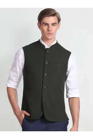 Arrow Mandarin Collar Self-Design Nehru Jacket