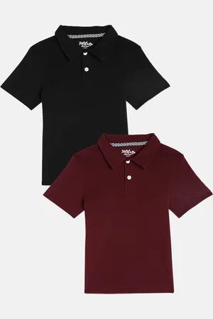 METRO KIDS COMPANY Boys Black & Maroon 2 Polo Collar T-shirt