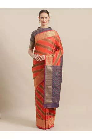 Kalini Rust & Grey Woven Design Silk Blend Saree