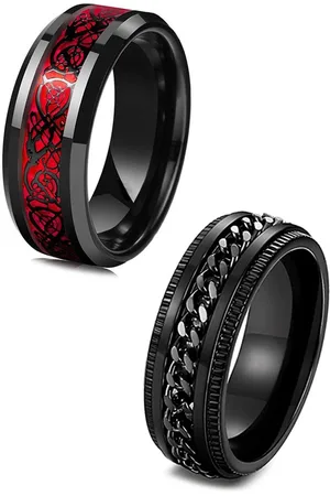 Meenaz Men Set Of 2 Silver-Plated Finger Rings