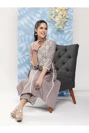 Bhama Couture Floral Yoke Design Regular Thread Work Kurta with Palazzos