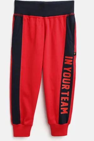 PROTEENS Boys Red & Navy Blue Colourblocked Joggers