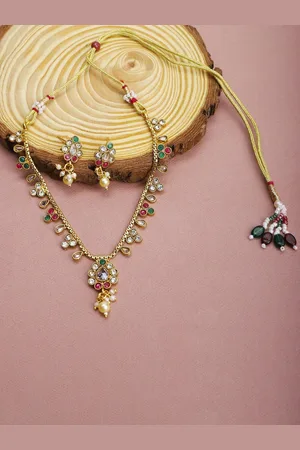 The Pari Gold-Plated Stone-Studded & Beaded Jewellery Set