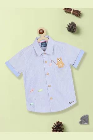 Nauti Nati Boys Standard Vertical Striped Applique Casual Shirt
