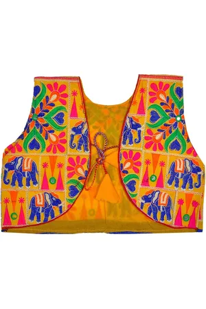 Banjara Girls Yellow & Blue Embroidered Bolero Jacket
