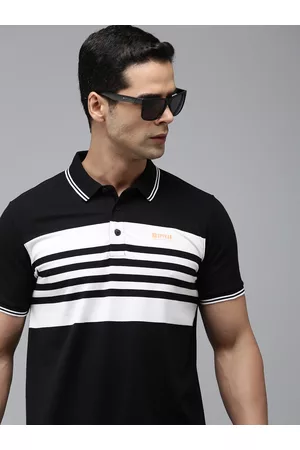 SPYKAR Men Pure Cotton Striped Polo Collar Slim Fit T-shirt