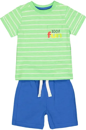 Mothercare Boys Green & Blue Striped T-shirt with Shorts