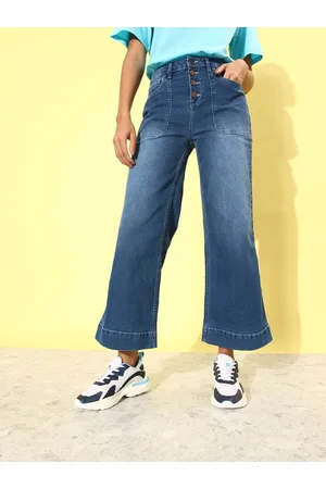 DressBerry Women Faded Blue Wide Leg High-Rise Hollaback Extra room denims Jeans
