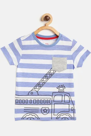 Mothercare Boys Blue White Striped Round Neck Pure Cotton T-shirt