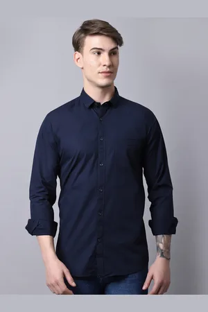 Majestic Men Navy Blue Slim Fit Pure Cotton Casual Shirt