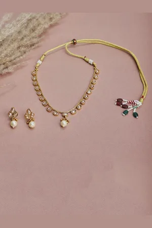 The Pari Gold-Plated Stone-Studded & Beaded Jewellery Set