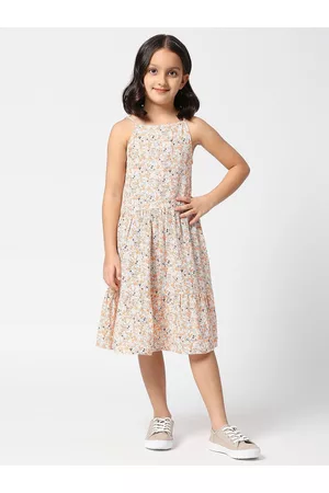 Pepe Jeans Girls Floral Printed Shoulder Straps Gathered Fit & Flare Dress