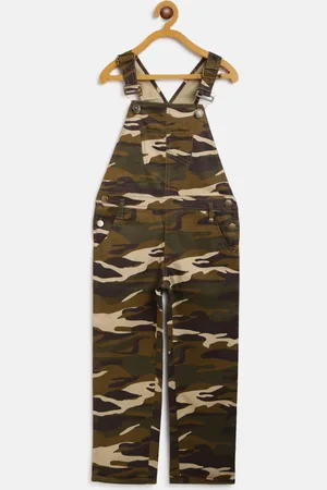Cherry Crumble Boys Brown & Olive Green Camouflage Print Pure Cotton Dungarees