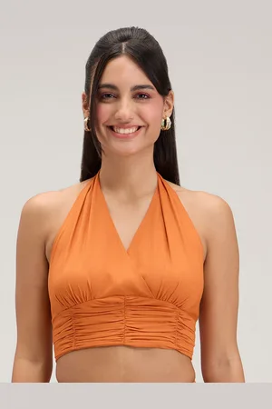 20Dresses Orange Halter Neck Smocking Fitted Crop Top