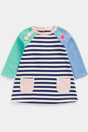 Mothercare Girls Navy Blue & White Striped Pure Cotton A-Line Dress