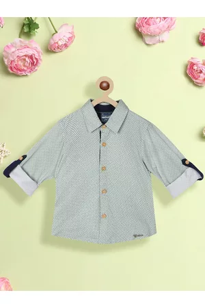 Nauti Nati Boys Standard Geometric Printed Roll Up Sleeves Pure Cotton Casual Shirt