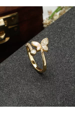 DressBerry Gold-Plated AD-Studded Adjustable Finger Ring