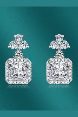 Designs & You Silver-Plated Cubic Zirconia-Studded Square Drop Earrings