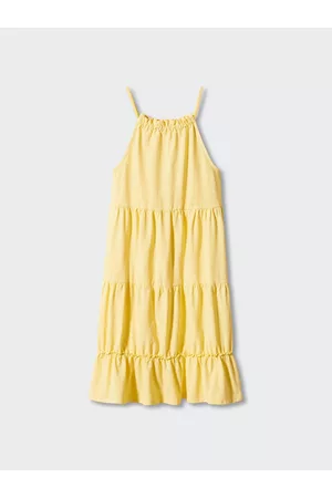 MANGO Girls Cotton Halter Neck Tiered Ruffled Fit & Flare Dress