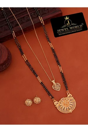 JEWEL WORLD Gold-Plated Beaded Mangalsutra With Chain & Earrings