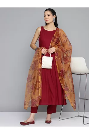 HERE&NOW Women Pleated Kurta with Trousers & Dupatta