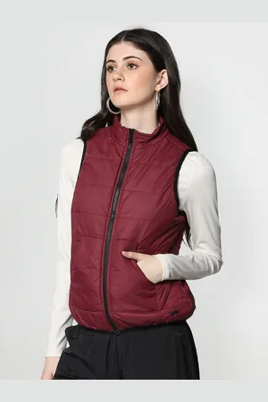 Flying Machine Women Maroon Solid Lightweight Puffer Jacket