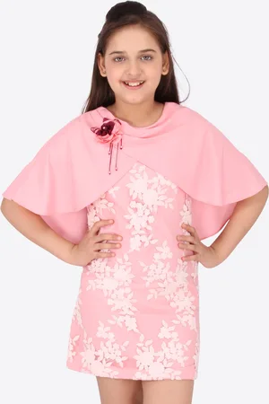 CUTECUMBER Girls Pink Floral Georgette Embellished Sheath Dress