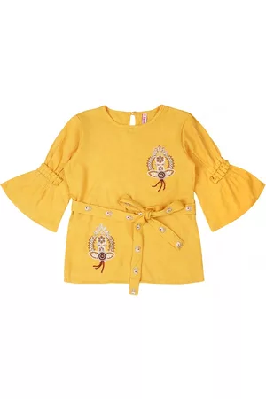 Ishin Yellow Floral Cinched Waist Top