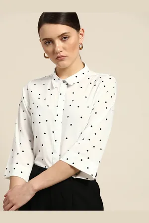 Invictus Women White & Black Polka Dot Print Casual Shirt