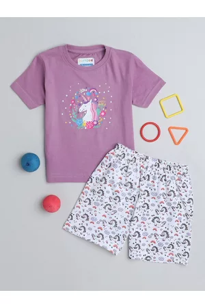 BUMZEE Girls Printed Pure Cotton T-shirt With Shorts