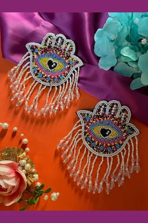 Digital Dress Room Evil Eye Design Classic Beaded Drop Earrings