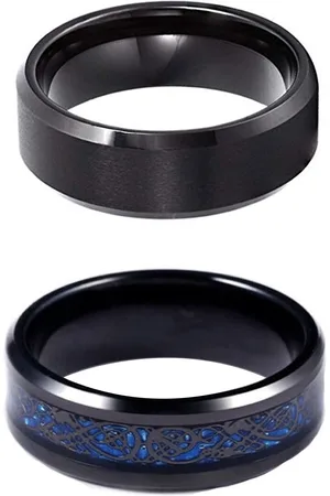 Yellow Chimes Men Set Of 2 Black Rhodium-Plated Stainless Steel Finger Rings
