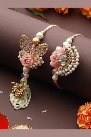 Priyaasi Floral Butterfly Bhaiya Bhabhi Rakhi Set