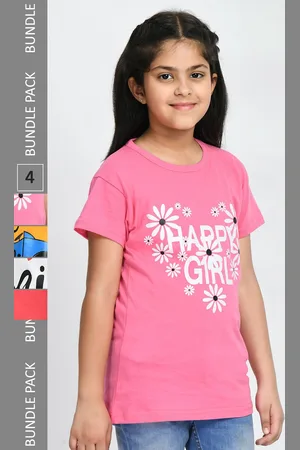 IndiWeaves Girls Pack Of 4 Printed Cotton T-shirt