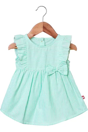 Nino Bambino Girls Striped Ruffles A-Line Organic Cotton Dress