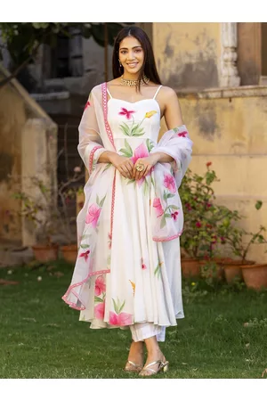 Ambraee Floral Printed Anarkali Kurta with Trousers & Dupatta