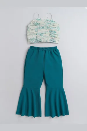 taffykids Girls Printed Ruched Top With Trousers