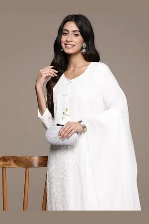 Ishin Women Embroidered Regular Pure Cotton Kurta with Trousers & With Dupatta