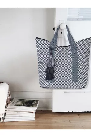 Anekaant Geometric Printed Tote Bag With Tasselled