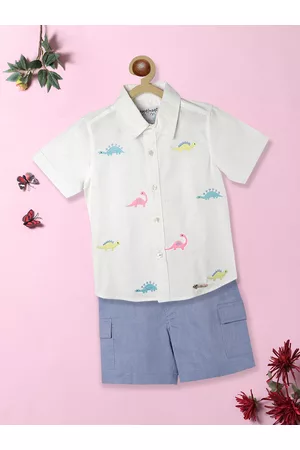 Nauti Nati Boys Self Design Pure Cotton Shirt with Shorts