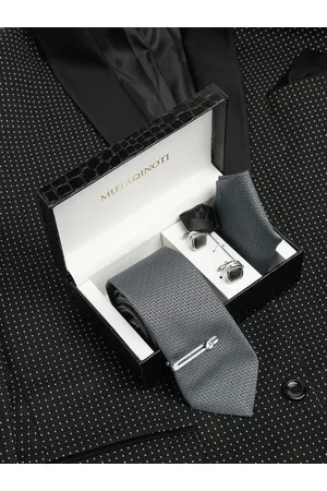 MUTAQINOTI Men Self Design Silk Formal Suit Accessory Gift Set