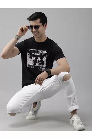 The Bear House Ardor Edition Men Black & White Printed Pure Cotton Slim Fit T-shirt