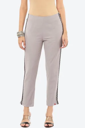 Biba Women Grey Smart Slim Fit High-Rise Trouser