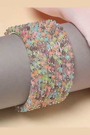 OOMPH Set Of 12 Silver-Plated Crystal Beaded Bangles