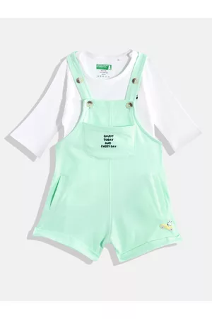 Benetton Boys Pure Cotton Dungaree with Ribbed T-shirt